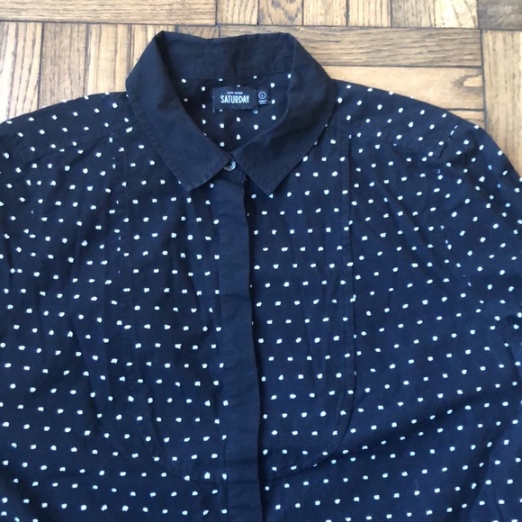 Kate Spade Saturday Black and White Swiss Dot Button Down Shirt, Size L - Picture 6 of 9